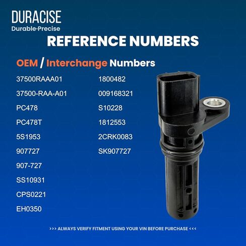 DURACISE Crankshaft Position Sensor Fits 2003-2007 Honda Accord 2.4L, 2006-2011 Civic 1.8L, 2003-2011 Element 2.4L, 2006-2008 Fit 1.5L & 2007-2013 Acura RDX 3.5L, 2004-2008 TSX 2.4L, OEM 37500-RAA-A01 in Kuwait