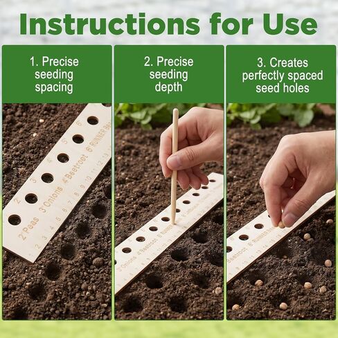 Wooden Seeding Ruler with Holes, Foldable Seed Spacer Seeder Planting Ruler, Measuring Tool for Vegetable Seedings and Planting Template in Kuwait