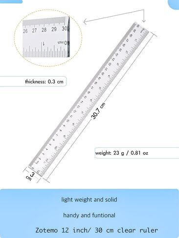 Ruler 12 Inch, 2 Pack Clear Plastic Rulers with Inches and Metric, Shatterproof Transparent Straight Edge for School Office, Easy-to-Read mm cm Markings in Kuwait