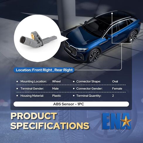 مستشعر سرعة العجلات الأمامية اليمنى أو الخلفية اليمنى من ENA ALS1312 متوافق مع Audi Porsche VW Volkswagen A3 Q3 Quattro Q7 TTS Quattro 1.4L 1.8L 2.0L l4 V6 2003-2025 بديل لمجموعة 7L0927808A من 1 in Kuwait