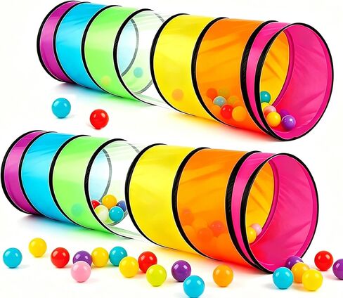 2Pcs Kids Play Tunnel Tent for Toddlers, Colorful Pop Up Tunnel with Breathable Mesh, Crawl Tunnel for Boy and Girl Play Tunnel Indoor and Outdoor in Kuwait