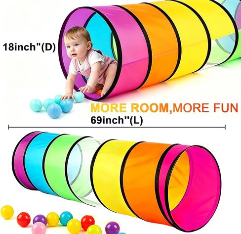 2Pcs Kids Play Tunnel Tent for Toddlers, Colorful Pop Up Tunnel with Breathable Mesh, Crawl Tunnel for Boy and Girl Play Tunnel Indoor and Outdoor in Kuwait