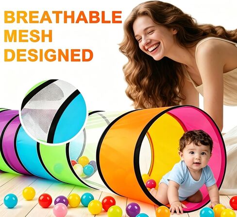 2Pcs Kids Play Tunnel Tent for Toddlers, Colorful Pop Up Tunnel with Breathable Mesh, Crawl Tunnel for Boy and Girl Play Tunnel Indoor and Outdoor in Kuwait