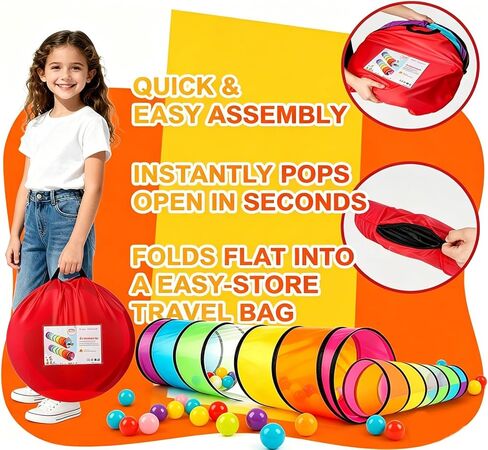 2Pcs Kids Play Tunnel Tent for Toddlers, Colorful Pop Up Tunnel with Breathable Mesh, Crawl Tunnel for Boy and Girl Play Tunnel Indoor and Outdoor in Kuwait
