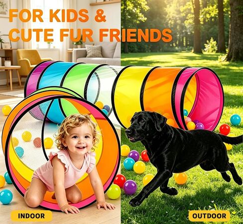 2Pcs Kids Play Tunnel Tent for Toddlers, Colorful Pop Up Tunnel with Breathable Mesh, Crawl Tunnel for Boy and Girl Play Tunnel Indoor and Outdoor in Kuwait