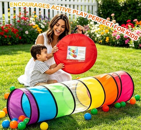 2Pcs Kids Play Tunnel Tent for Toddlers, Colorful Pop Up Tunnel with Breathable Mesh, Crawl Tunnel for Boy and Girl Play Tunnel Indoor and Outdoor in Kuwait