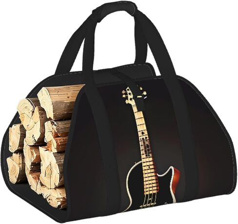 Black Guitar Firewood Carrier Bag-Heavy Duty Canvas Log Tote, Waterproof Wood Hauler With Padded Handles in Kuwait