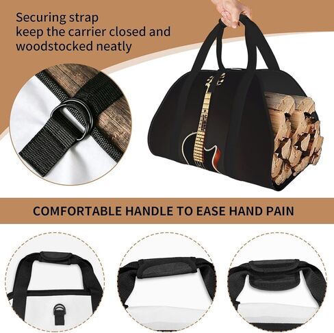 Black Guitar Firewood Carrier Bag-Heavy Duty Canvas Log Tote, Waterproof Wood Hauler With Padded Handles in Kuwait