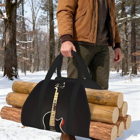 Black Guitar Firewood Carrier Bag-Heavy Duty Canvas Log Tote, Waterproof Wood Hauler With Padded Handles in Kuwait