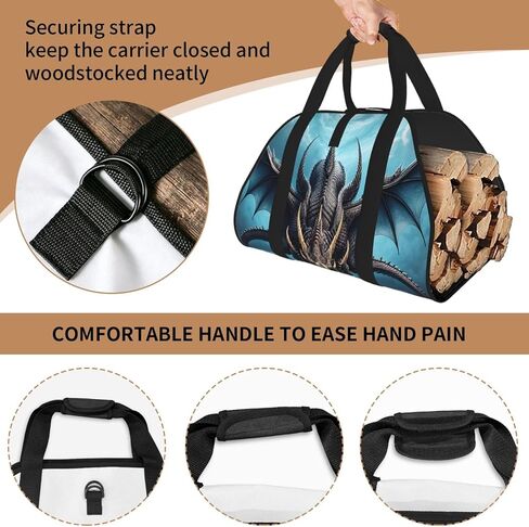 Flying Dragon Firewood Carrier Bag-Heavy Duty Canvas Log Tote, Waterproof Wood Hauler With Padded Handles in Kuwait