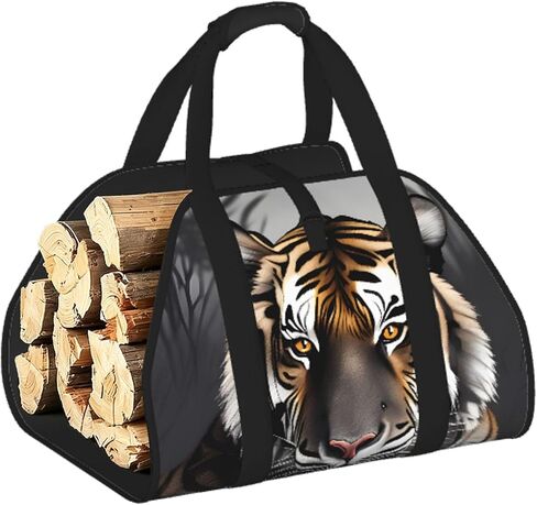 Tiger At Rest Firewood Carrier Bag-Heavy Duty Canvas Log Tote, Waterproof Wood Hauler With Padded Handles in Kuwait