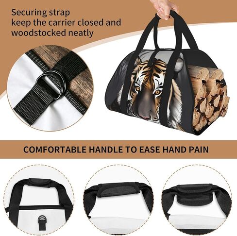 Tiger At Rest Firewood Carrier Bag-Heavy Duty Canvas Log Tote, Waterproof Wood Hauler With Padded Handles in Kuwait