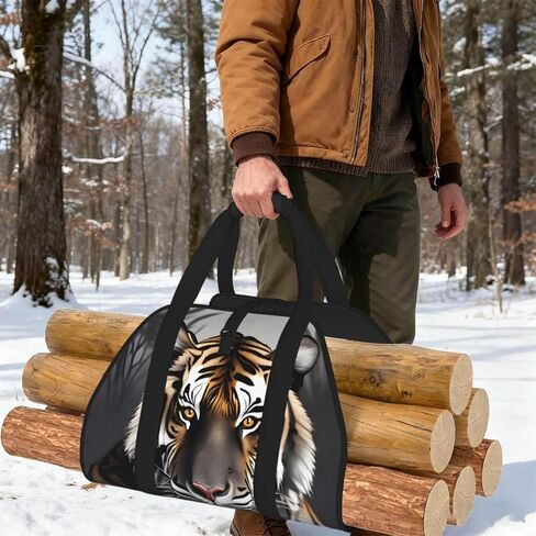 Tiger At Rest Firewood Carrier Bag-Heavy Duty Canvas Log Tote, Waterproof Wood Hauler With Padded Handles in Kuwait