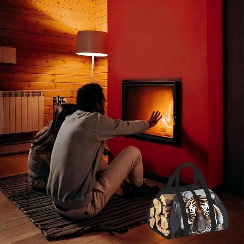 Tiger At Rest Firewood Carrier Bag-Heavy Duty Canvas Log Tote, Waterproof Wood Hauler With Padded Handles in Kuwait