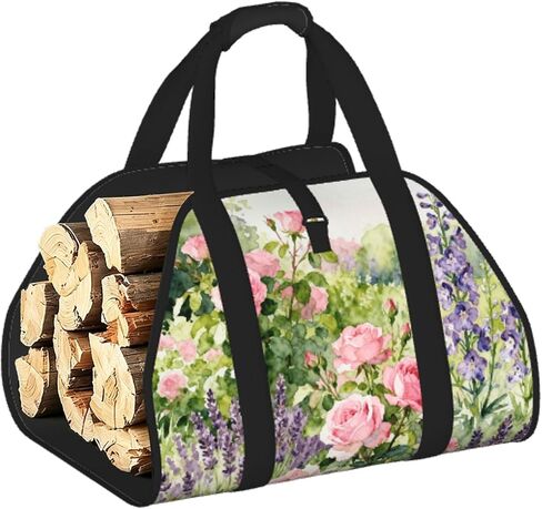 Country Garden Firewood Carrier Bag-Heavy Duty Canvas Log Tote, Waterproof Wood Hauler With Padded Handles in Kuwait