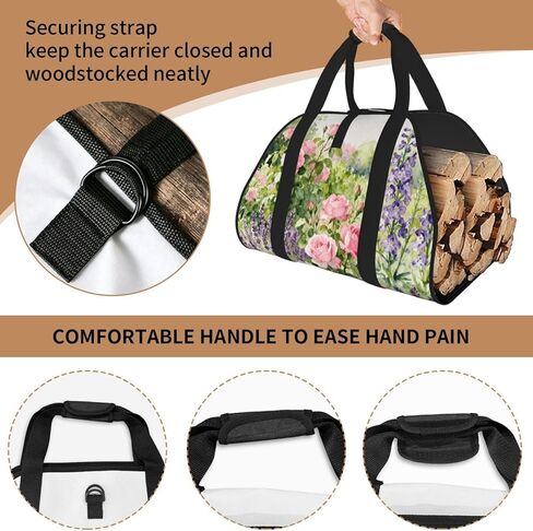 Country Garden Firewood Carrier Bag-Heavy Duty Canvas Log Tote, Waterproof Wood Hauler With Padded Handles in Kuwait
