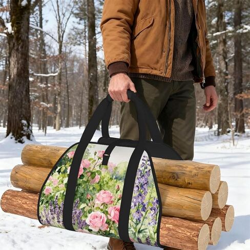 Country Garden Firewood Carrier Bag-Heavy Duty Canvas Log Tote, Waterproof Wood Hauler With Padded Handles in Kuwait