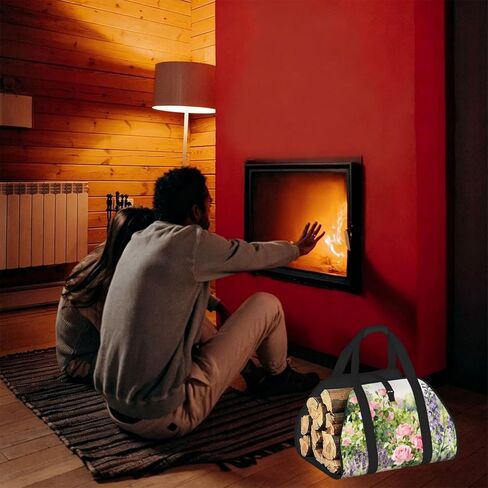 Country Garden Firewood Carrier Bag-Heavy Duty Canvas Log Tote, Waterproof Wood Hauler With Padded Handles in Kuwait