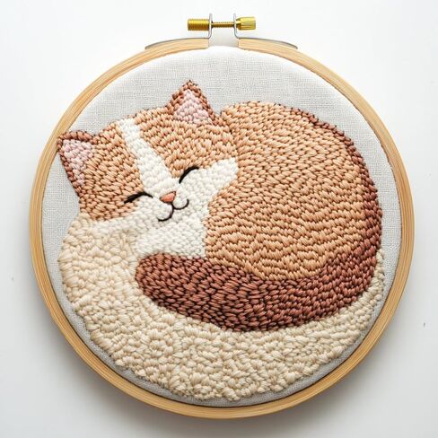 Punch Needle Kit for Beginners, Punch Stitching Kit for Adults, Needle Punch Kits for Adults, Cat in Cat Litter Embroidery Set for DIY Art Crafts in Kuwait
