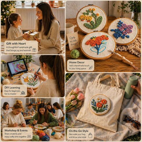 Punch Needle kit for Beginners, Lake at Sunset Lakeside Dusk Punch Stitching kit for Adults, Needle Punch Kits for Adults, DIY Craft in Kuwait