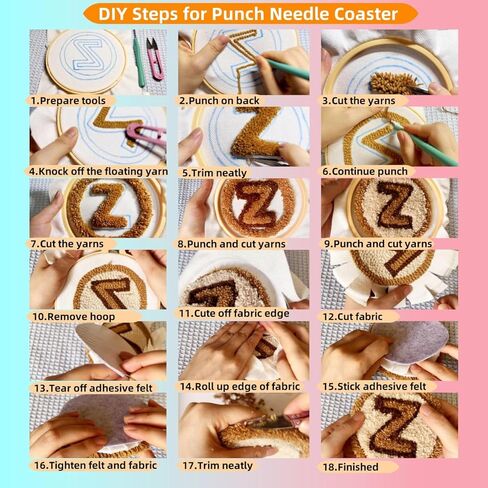 6PCS Punch Needle Coaster Kit Chick Roosters Easy for Beginners Stress Relief Craft Set with Hoop Yarn & Patterns DIY Embroidery Mug Rug Kit for Adults Kids Home Decor-2 in Kuwait