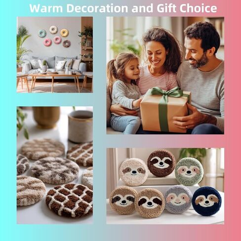 6PCS Punch Needle Coaster Kit Chick Roosters Easy for Beginners Stress Relief Craft Set with Hoop Yarn & Patterns DIY Embroidery Mug Rug Kit for Adults Kids Home Decor-2 in Kuwait