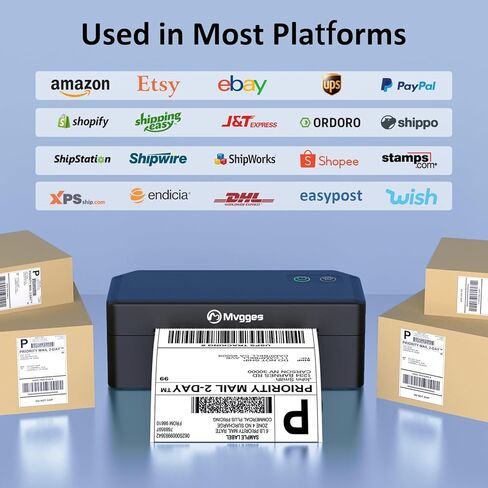طابعة ملصقات شحن Mvgges، طابعة ملصقات حرارية بلوتوث 4x6 لمكتب الأعمال الصغيرة أو المنزل، متوافقة مع Android وiOS وWindows وMac، وتستخدم على نطاق واسع لأمازون، USPS، Etsy in Kuwait