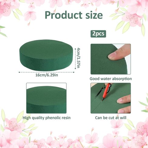 2Pcs Round Floral Foam Blocks 6.3" Green Wet Dry Florist Flower Foam for Flower Arrangements Plant Foams for Fresh and Artificial Flowers Florist Supplies Garden Decorations Wedding Party Home Decor in Kuwait