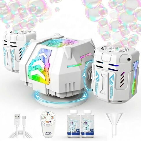 Bubble Machine - Auto 360° Rotation, Remote Control (65-131ft), 11-Color RGB Lights, 40000+ Bubbles, 1200mAh USB-C Rechargeable - Gift Toys for Kids, Toddler, Boys, Girls, Parties, Birthday, Wedding in Kuwait