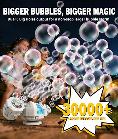 Bubble Machine - Auto 360° Rotation, Remote Control (65-131ft), 11-Color RGB Lights, 40000+ Bubbles, 1200mAh USB-C Rechargeable - Gift Toys for Kids, Toddler, Boys, Girls, Parties, Birthday, Wedding in Kuwait
