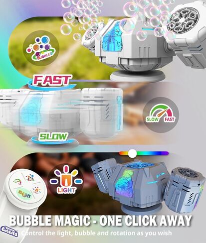 Bubble Machine - Auto 360° Rotation, Remote Control (65-131ft), 11-Color RGB Lights, 40000+ Bubbles, 1200mAh USB-C Rechargeable - Gift Toys for Kids, Toddler, Boys, Girls, Parties, Birthday, Wedding in Kuwait