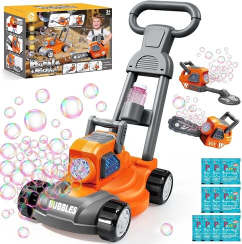 juman Bubble Lawn Mower for Kids, 3in1 Electric Bubble Machine with 10 Bubble Solution, Summer Outdoor Toddler Toys Bubble Blower with Lights, Party Birthday Gift for Boys Girls 3 4 5 6 7 8 Year in Kuwait