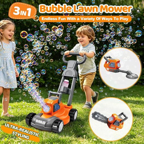juman Bubble Lawn Mower for Kids, 3in1 Electric Bubble Machine with 10 Bubble Solution, Summer Outdoor Toddler Toys Bubble Blower with Lights, Party Birthday Gift for Boys Girls 3 4 5 6 7 8 Year in Kuwait