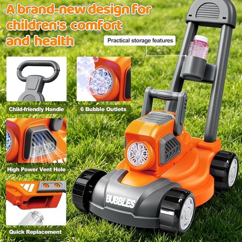juman Bubble Lawn Mower for Kids, 3in1 Electric Bubble Machine with 10 Bubble Solution, Summer Outdoor Toddler Toys Bubble Blower with Lights, Party Birthday Gift for Boys Girls 3 4 5 6 7 8 Year in Kuwait