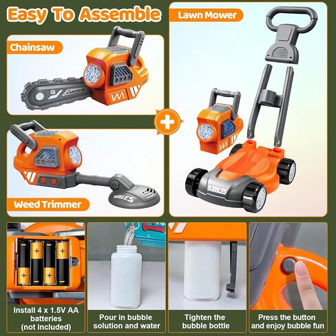 juman Bubble Lawn Mower for Kids, 3in1 Electric Bubble Machine with 10 Bubble Solution, Summer Outdoor Toddler Toys Bubble Blower with Lights, Party Birthday Gift for Boys Girls 3 4 5 6 7 8 Year in Kuwait