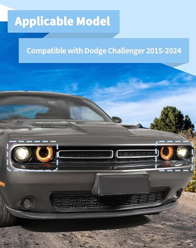 Voodonala Front Headlight Cover Trim Compatible with Dodge Challenger Exterior Accessories 2015-2024, Smoked Black in Kuwait