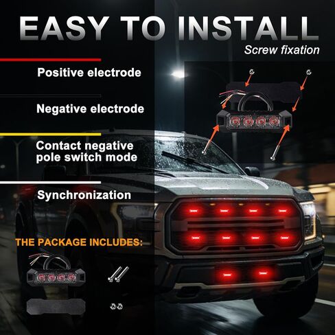 ضوء أحمر LED للطوارئ على السطح قطعة واحدة، ضوء تحذير وامض صغير 4 مصابيح LED منخفض مع إمكانية المزامنة، 17 وضعًا، مصباح إشارة أمان مقاوم للماء لسيارة الشاحنة 12 فولت - 24 فولت in Kuwait