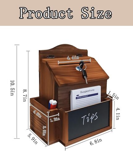 Suggestion Box with Slot and Lock, Wood Donation & Ballot Box with 50 Suggestion Cards, Wall Mounted or Countertop Drop Box with Chalkboard and Keys for Church, Office, Wedding in Kuwait