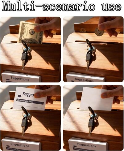 Suggestion Box with Slot and Lock, Wood Donation & Ballot Box with 50 Suggestion Cards, Wall Mounted or Countertop Drop Box with Chalkboard and Keys for Church, Office, Wedding in Kuwait