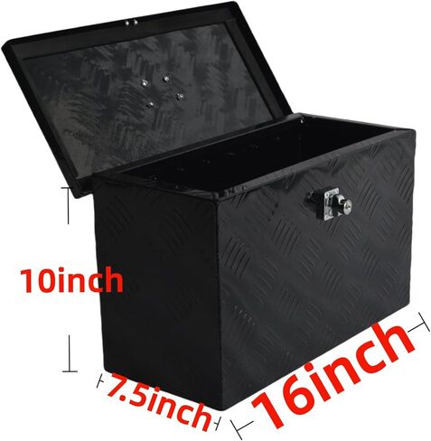 16"x7.5"x10" Aluminum Truck Tool Box Heavy Duty Diamond Plate Pickup Small Truck Bed Toolbox with Top Handle Buckle Lock and Keys Suitable for Pick up Trucks RV Trailer Black in Kuwait