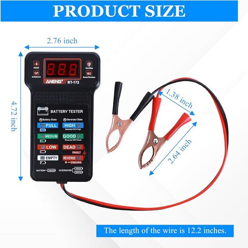 Wuyaoyao 12V Car Battery Tester with LCD Display & LED Indication, Automotive Battery and Alternator Tester Tool, Batteries Voltmeter and Alternator Charging System Analyzer, Car Accessories in Kuwait