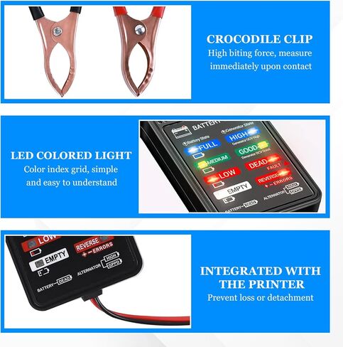 Wuyaoyao 12V Car Battery Tester with LCD Display & LED Indication, Automotive Battery and Alternator Tester Tool, Batteries Voltmeter and Alternator Charging System Analyzer, Car Accessories in Kuwait
