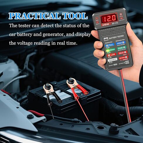 Wuyaoyao 12V Car Battery Tester with LCD Display & LED Indication, Automotive Battery and Alternator Tester Tool, Batteries Voltmeter and Alternator Charging System Analyzer, Car Accessories in Kuwait