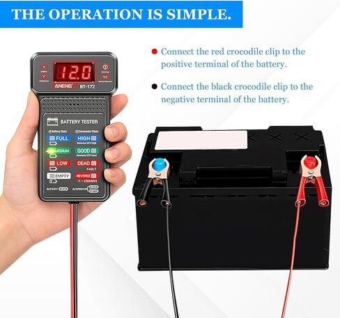 Wuyaoyao 12V Car Battery Tester with LCD Display & LED Indication, Automotive Battery and Alternator Tester Tool, Batteries Voltmeter and Alternator Charging System Analyzer, Car Accessories in Kuwait