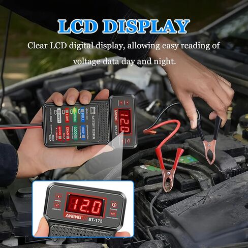 Wuyaoyao 12V Car Battery Tester with LCD Display & LED Indication, Automotive Battery and Alternator Tester Tool, Batteries Voltmeter and Alternator Charging System Analyzer, Car Accessories in Kuwait