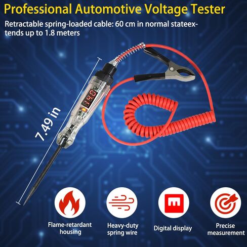 ضوء اختبار دائرة السيارات، جهاز اختبار الجهد الكهربائي LED الرقمي 3-90 فولت مع الفولتميتر، مؤشر قطبية مزدوج ومسبار مقاوم للصدأ للسيارة والشاحنات والمركبات الترفيهية وما إلى ذلك in Kuwait