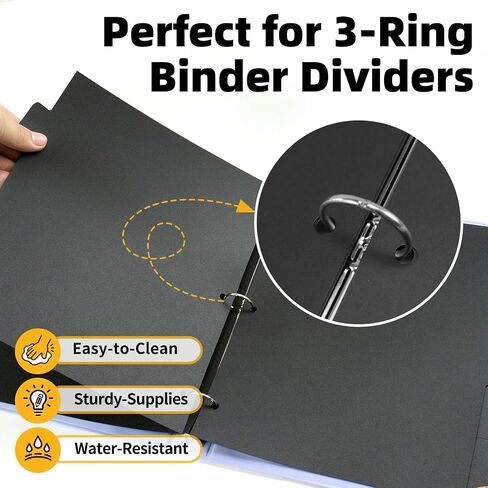 Insertable Dividers for 3 Ring Binders, 5 Tabs per Set, Big Tabs, Binder Dividers with Tabs for School Office and Home Organization, Black, 2 Sets in Kuwait