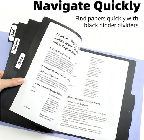 Insertable Dividers for 3 Ring Binders, 5 Tabs per Set, Big Tabs, Binder Dividers with Tabs for School Office and Home Organization, Black, 2 Sets in Kuwait