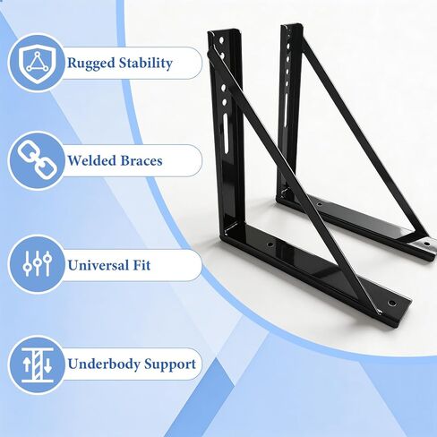 دعامات تثبيت صندوق أدوات الشاحنة السفلية مقاس 18 × 18 بوصة، دعامات تثبيت فولاذية سوداء ملحومة لصندوق أدوات مقطورة الشاحنة، مجموعة من 2 in Kuwait