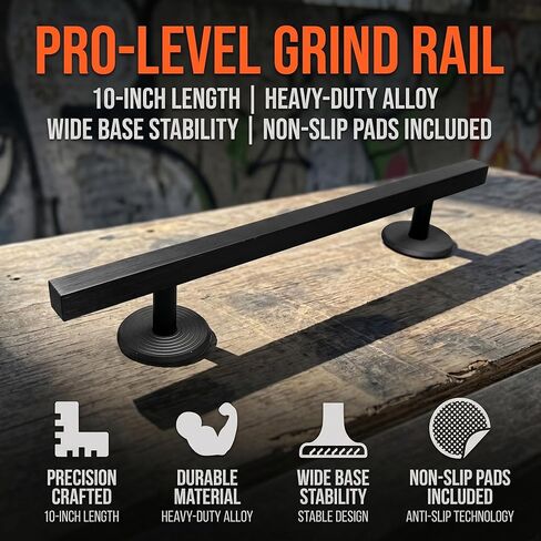 10" Fingerboard Rail – Aluminum Alloy Obstacle with Stabilizing Discs & Non-Slip Base for DIY Skateparks, Cityscapes & Mini Ramp Builders (Black) in Kuwait